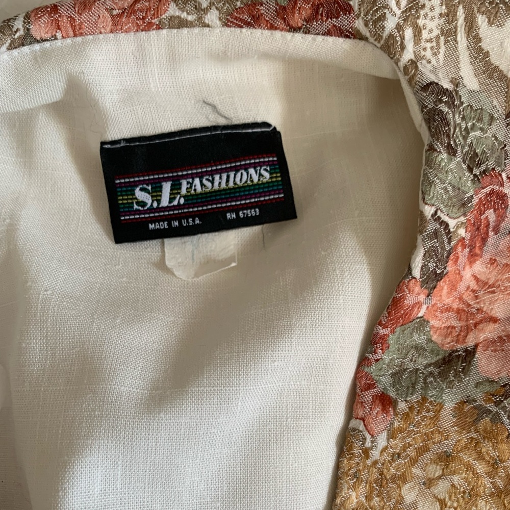 80s Floral Collar Dress Modest Ivory Button Down SL Fashions 14 38 32 40 - Picture 5 of 8